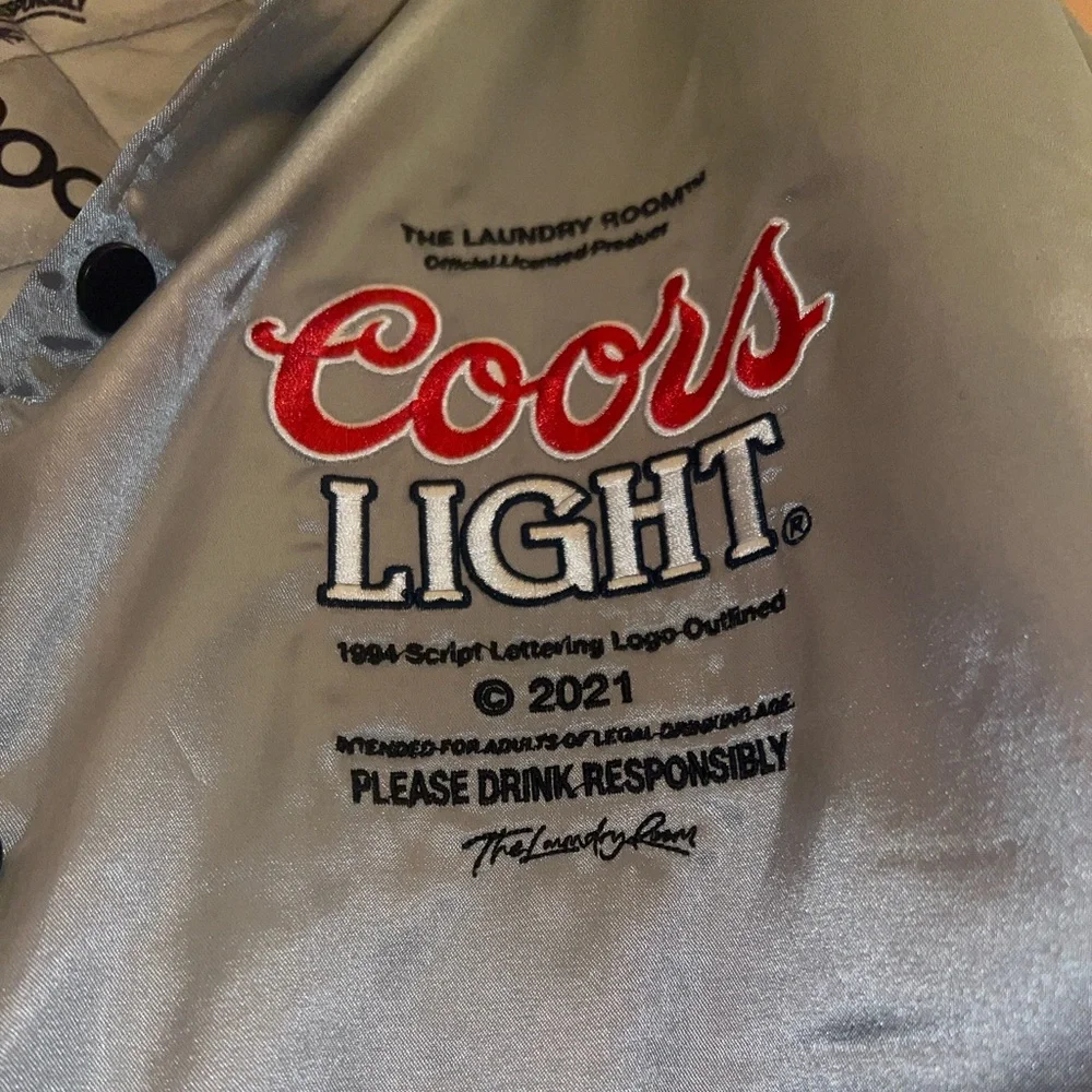 The Laundry Room x Coors Light Retro Silver Satin Bomber Jacket. Unisex. Large. - Picture 6 of 7